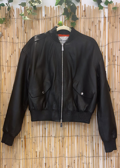 Bomber en cuir noir