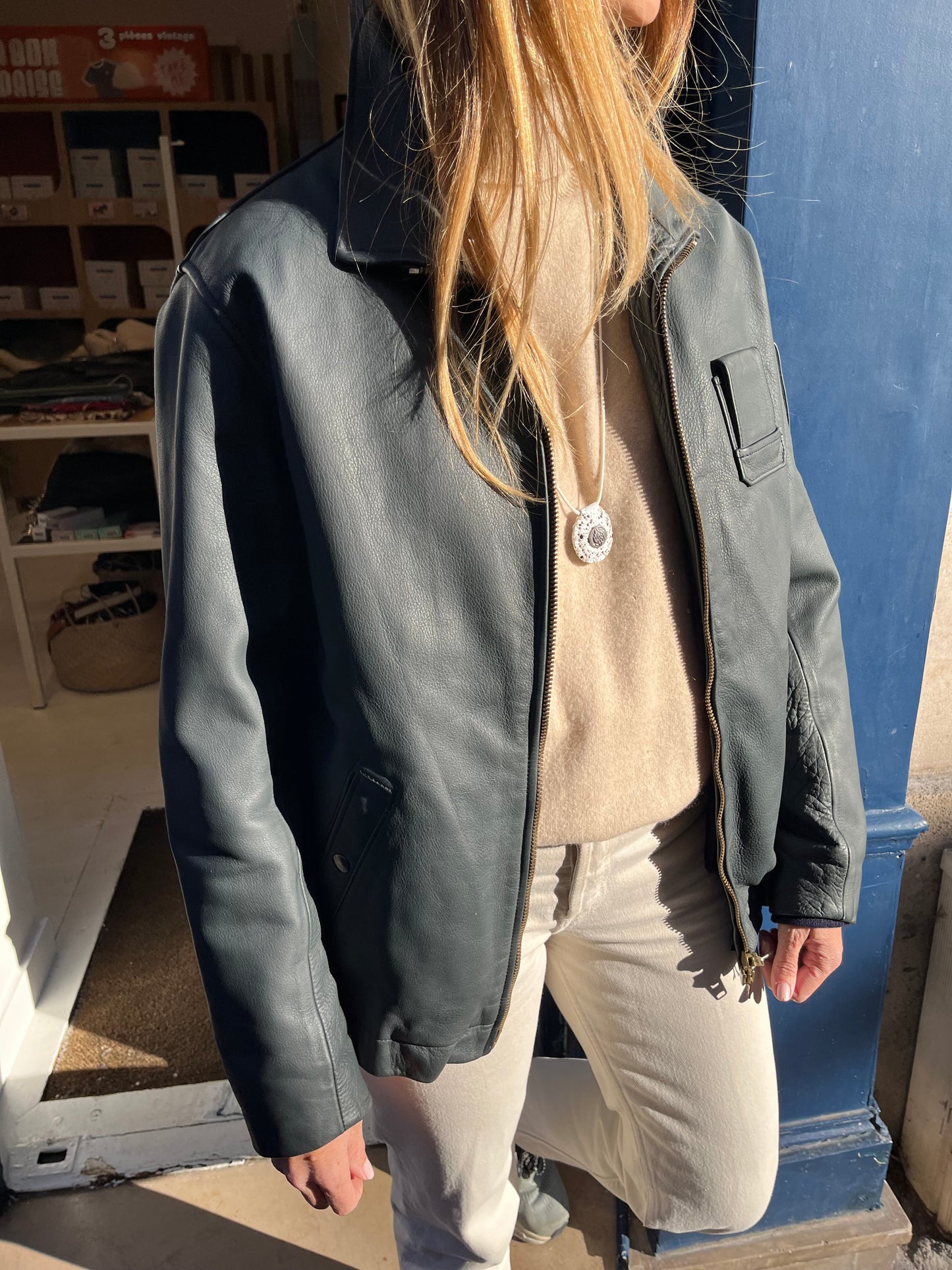 Veste pilote en cuir