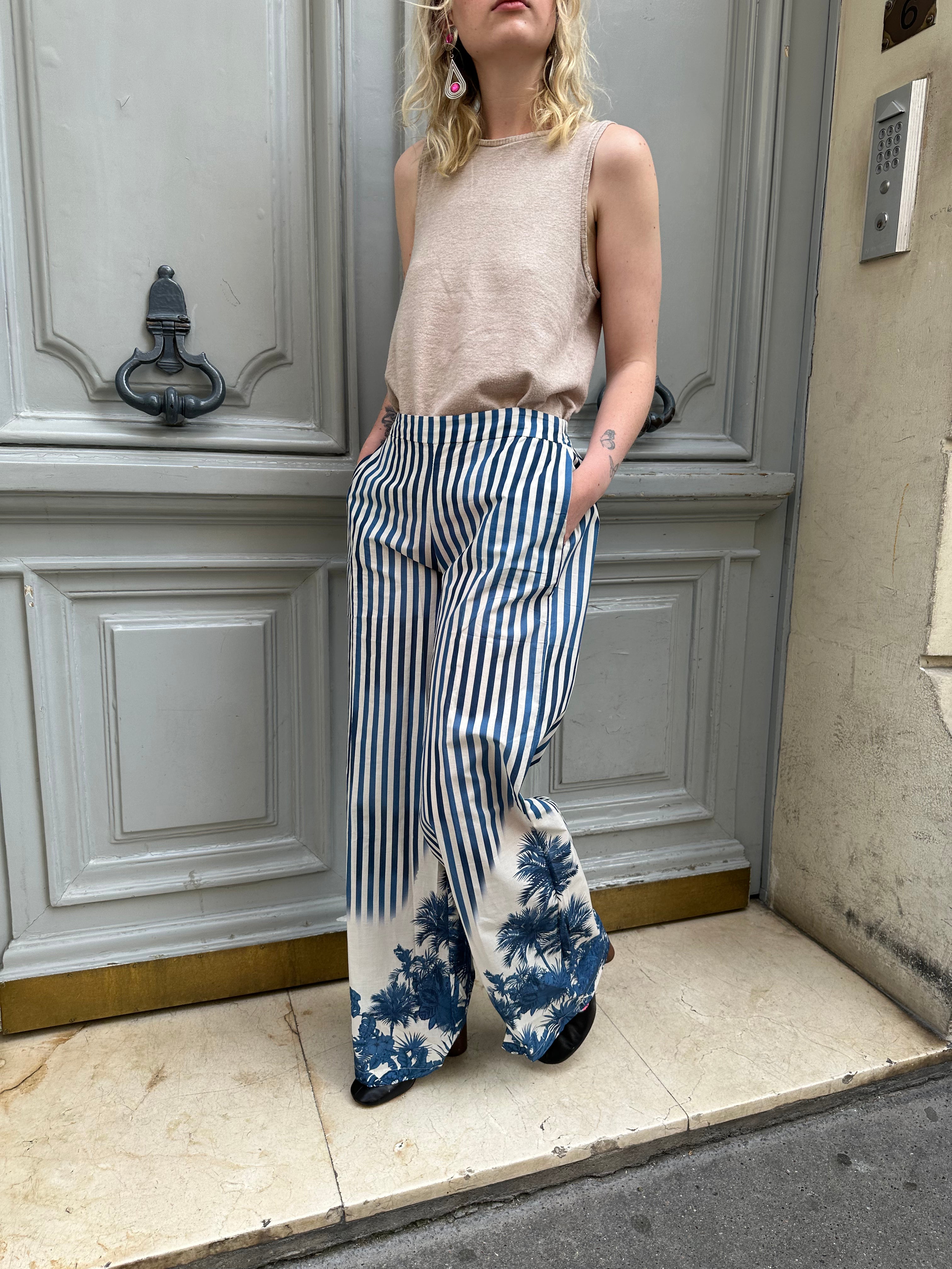 Pantalon rayé bleu palmier