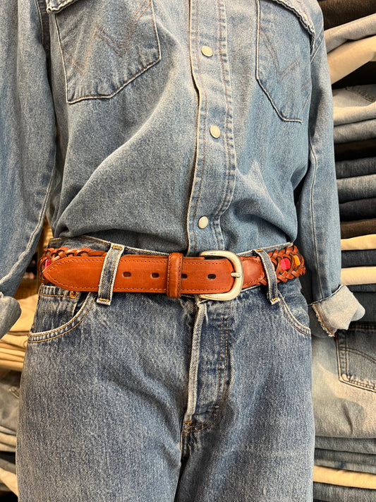 Ceinture tressée marron et multicolore