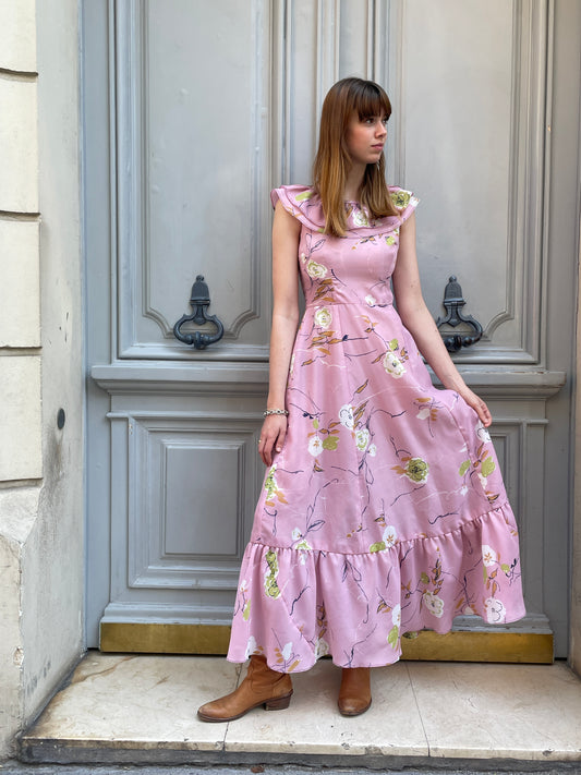 Robe longue imprimée rose