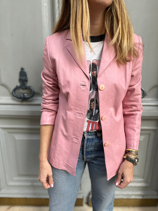 Veste en cuir rose