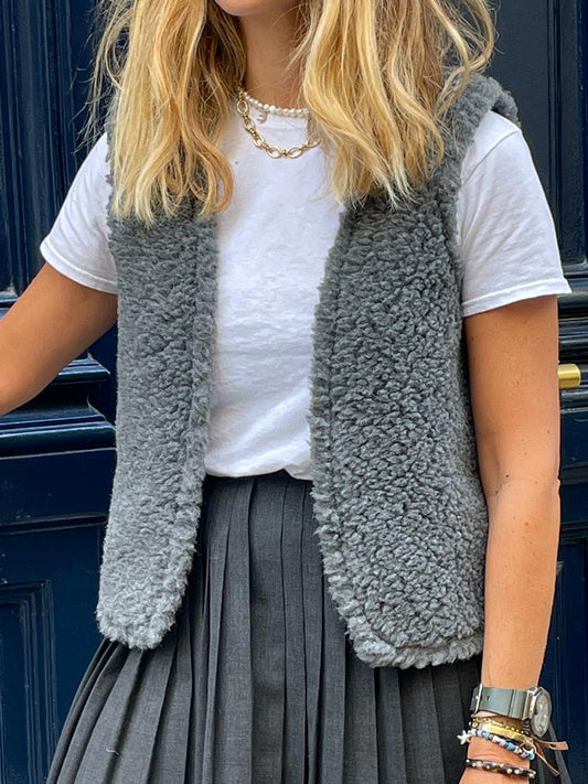 Gilet en laine gris sans boutons