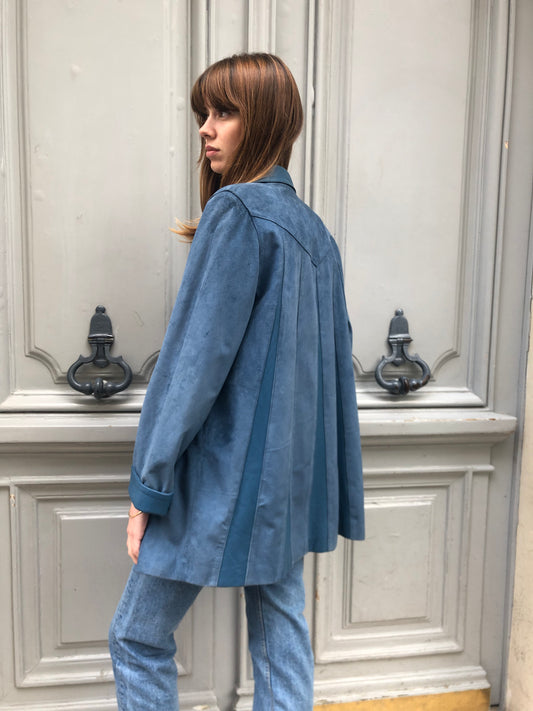 Veste en cuir bleue